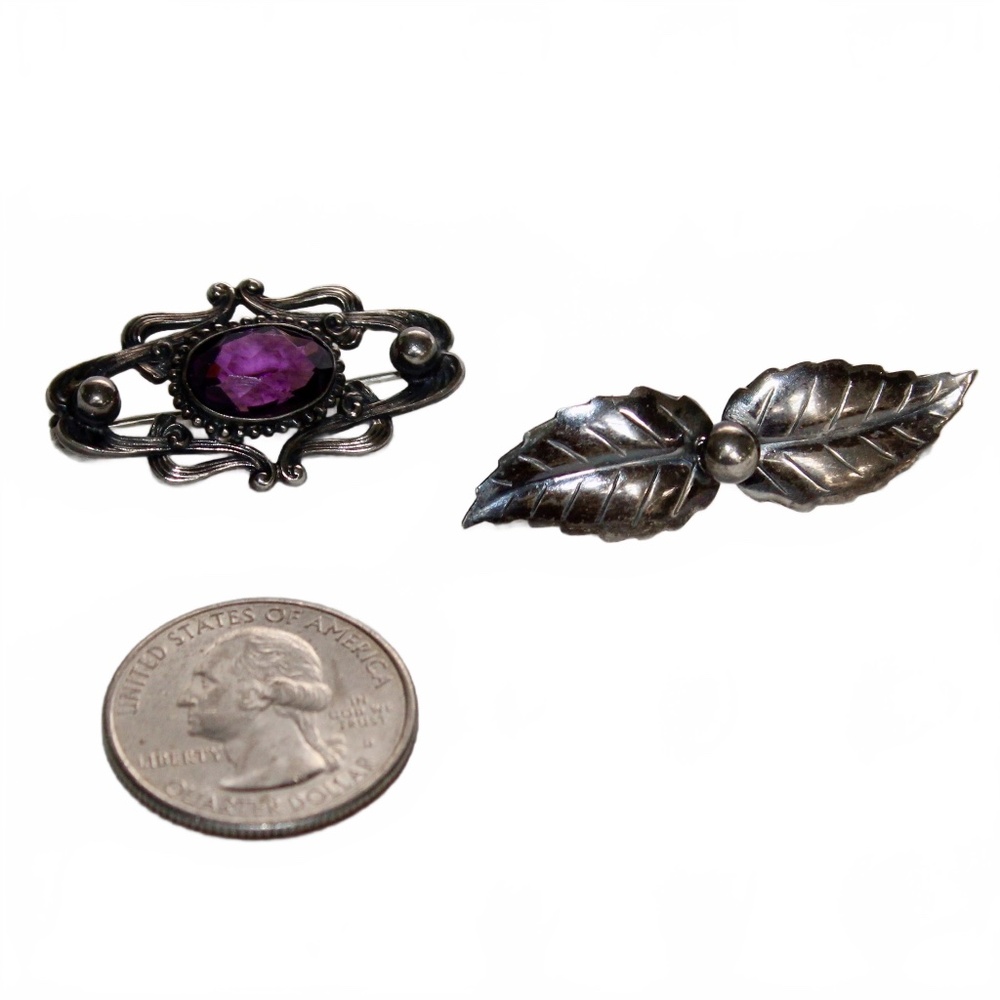 Lot of 2-Petite Sterling Silver Brooches